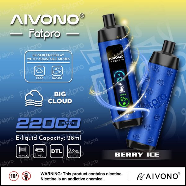 Aivono Aim Fatpro 22000 Disposable Vape Pen - 22000 Puffs, 28ml E-Liquid, Type-C Rechargeable - Image 4
