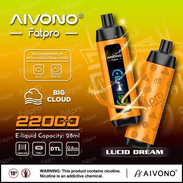 Aivono Aim Fatpro 22000 Disposable Vape Pen - 22000 Puffs, 28ml E-Liquid, Type-C Rechargeable - Image 3