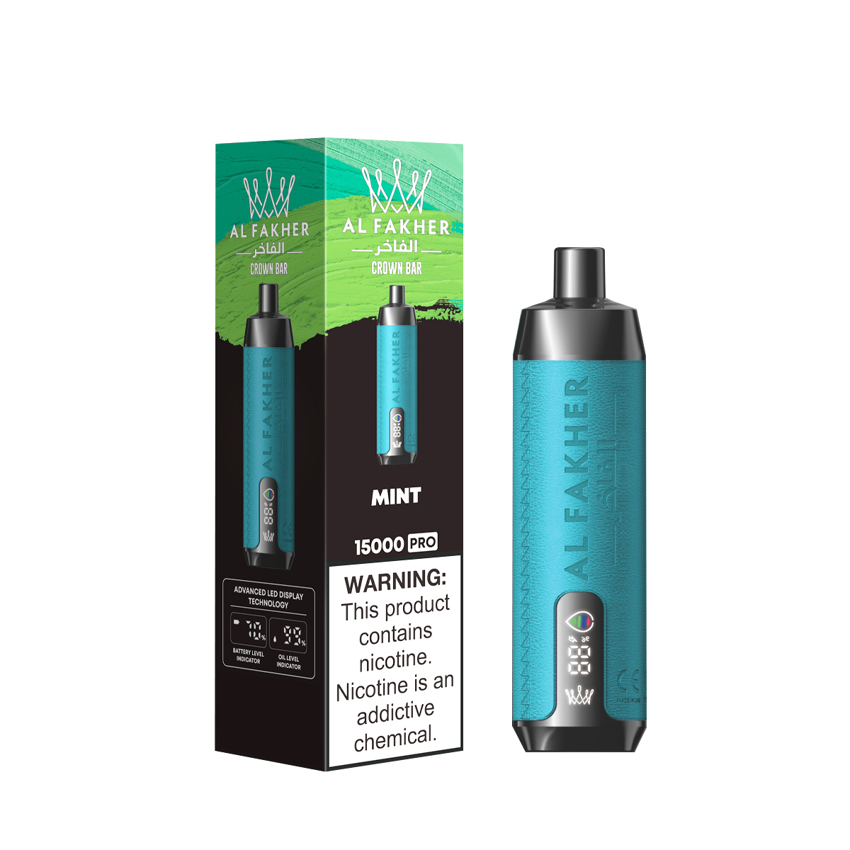 AlFakher Crown Bar 15000 Pro Disposable Vape - 15000 Puffs, 22ml E-liquid, USB-C Rechargeable, 5% Nicotine