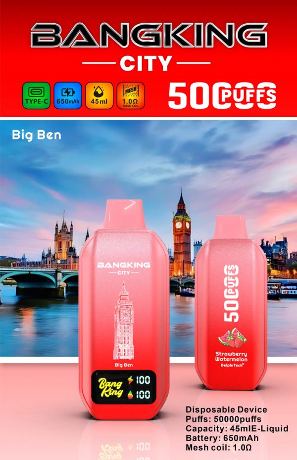 Bang King 50000 City Disposable Vape - Up to 50,000 Puffs, 45mL E-Liquid, 650mAh Battery, 12 Flavors - Image 4