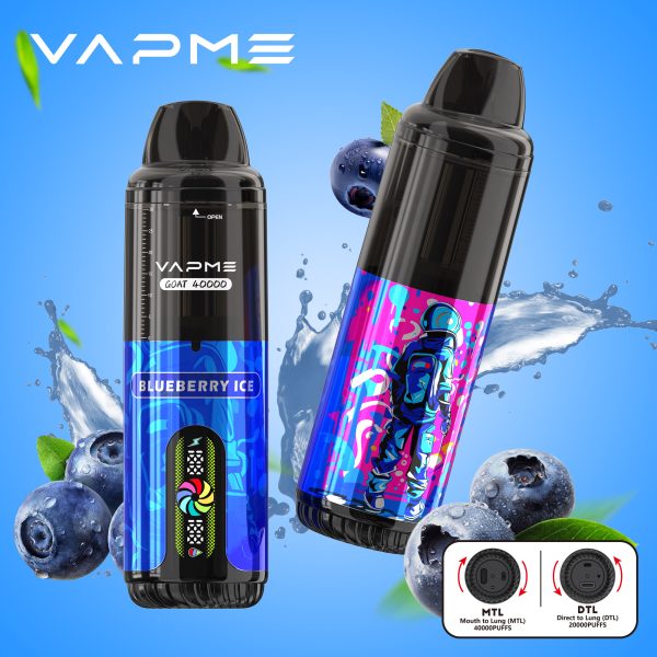 Vapme Goat 40000 Disposable Vape with 10 Flavors, 40000+ Puffs, 30mL E-liquid, 850mAh Battery, DTL/MTL Modes, Type-C Charging - Image 4