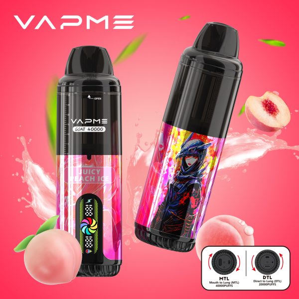 Vapme Goat 40000 Disposable Vape with 10 Flavors, 40000+ Puffs, 30mL E-liquid, 850mAh Battery, DTL/MTL Modes, Type-C Charging - Image 6