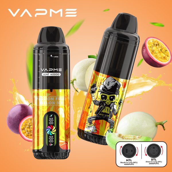 Vapme Goat 40000 Disposable Vape with 10 Flavors, 40000+ Puffs, 30mL E-liquid, 850mAh Battery, DTL/MTL Modes, Type-C Charging - Image 5